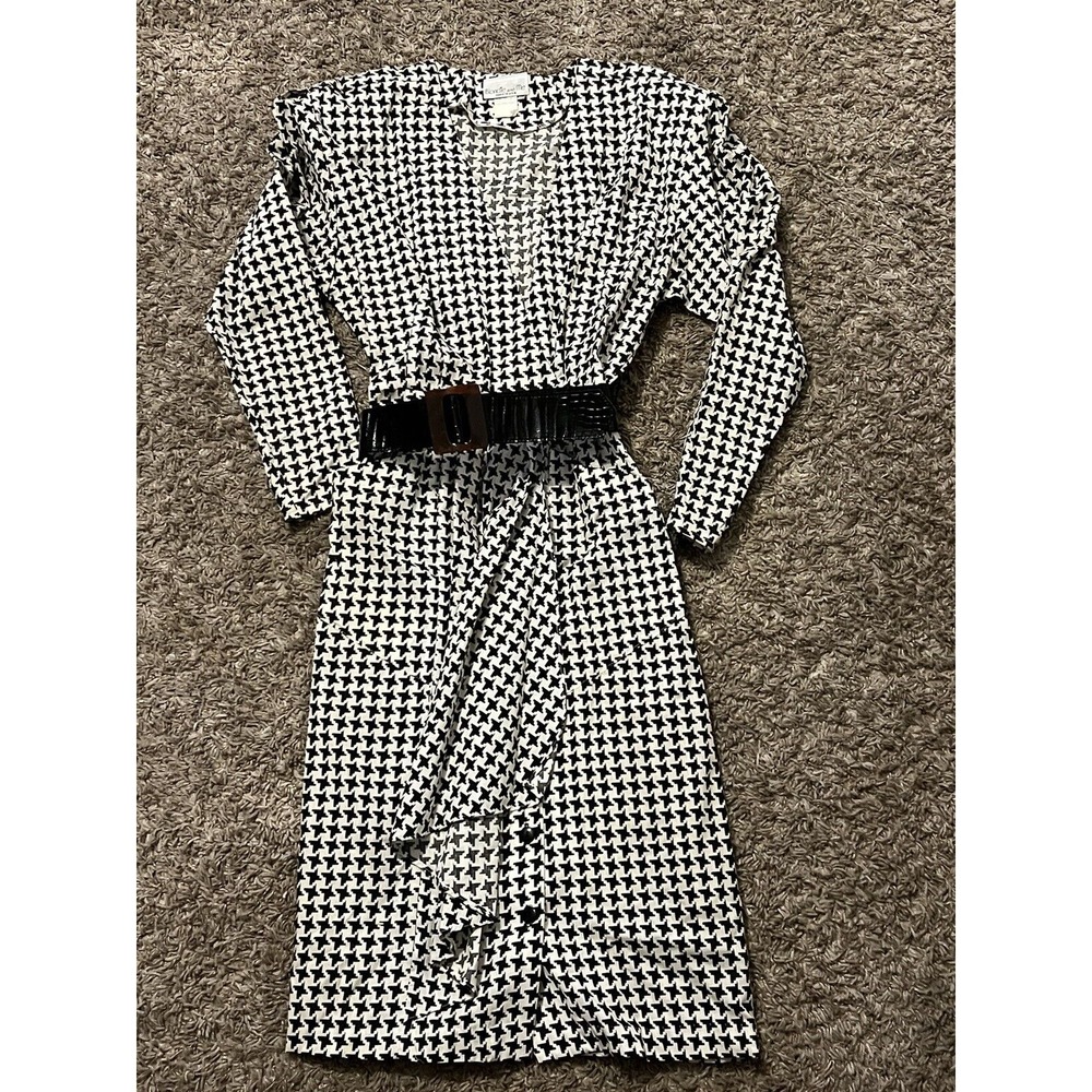 Vintage Blondie and Me Houndstooth Dress 1980s Shoulder Pads Belt Size 3-4